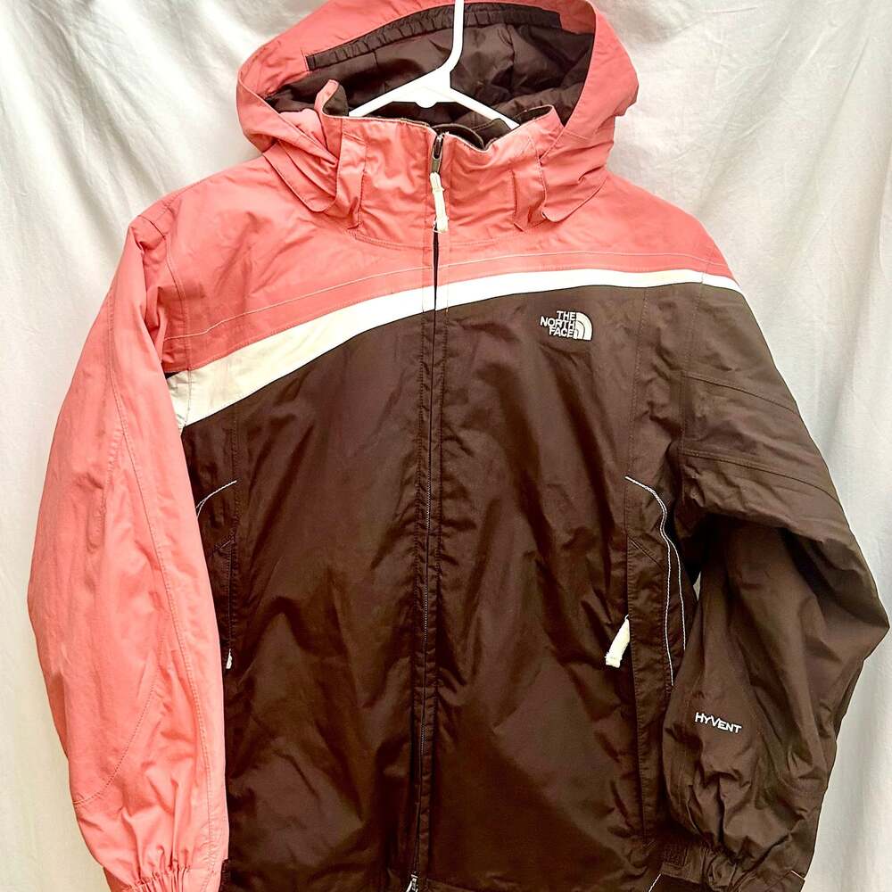 NORTH FACE HyVent Snowboarding Girls M Jacket Classic Logo Pink/Brown With Hood